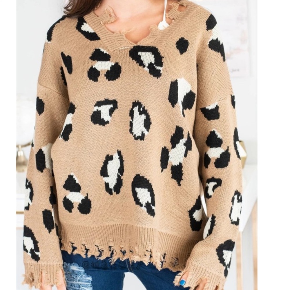 Leopard Print Ripped Sweater S - Picture 3 of 10